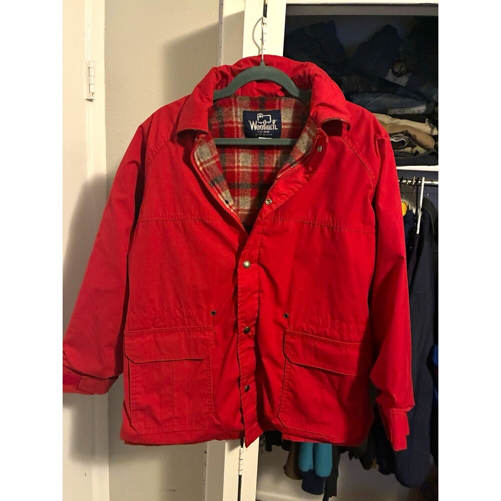 Vintage 80s Woolrich Red Canvas Jacket Wool Lined XL Made in USA